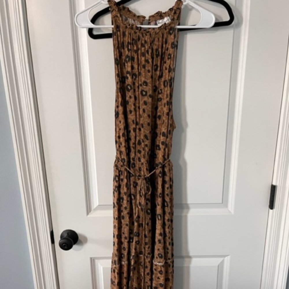 High Neck Leopard Print Rayon Midi